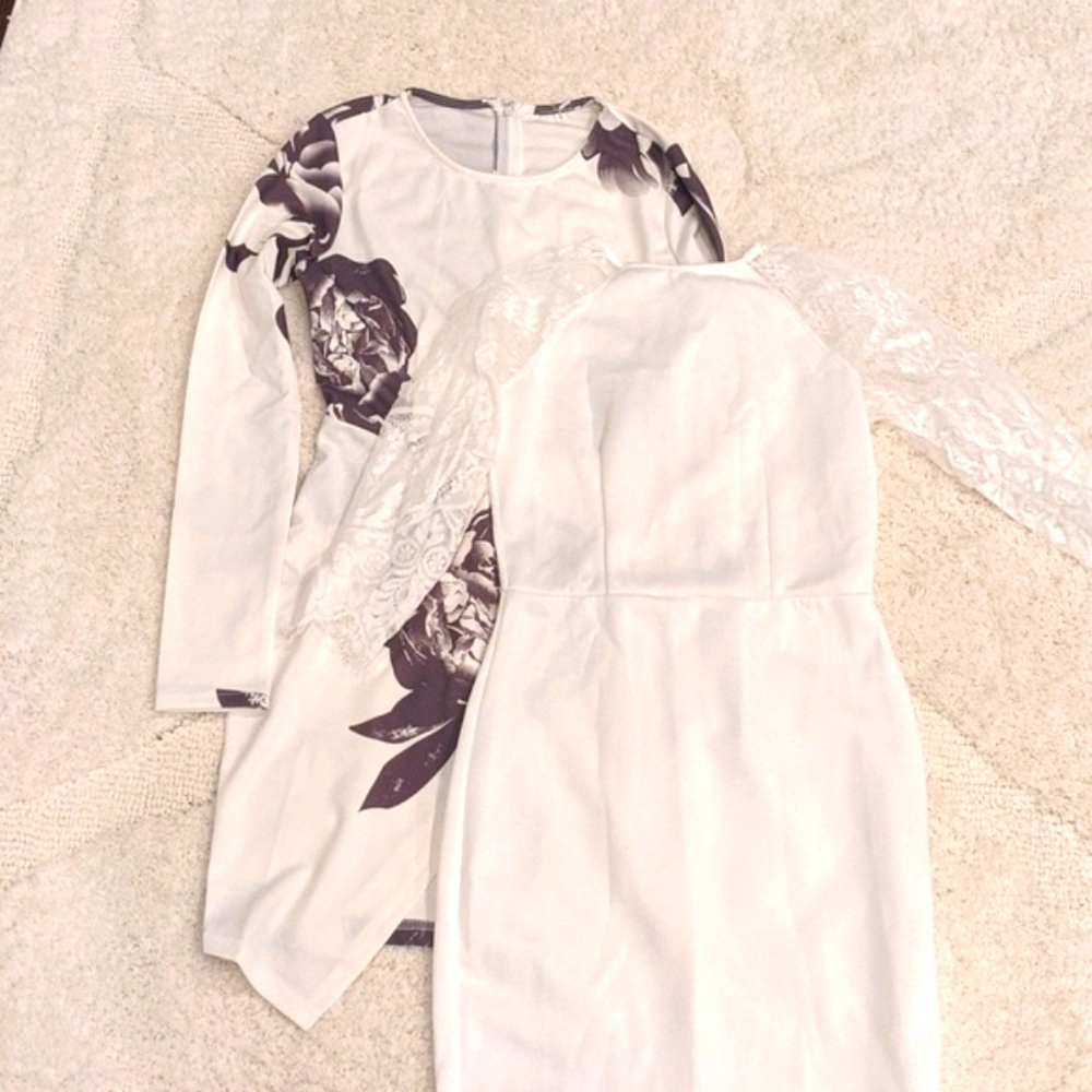 Bundle of Two SheIn long sleeve white mini dress lace and roses